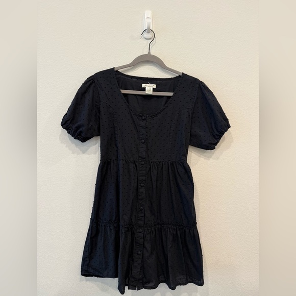 SOLD - NWOT Passport Black Puff Sleeve Dress 100% Cotton - Picture 2 of 4